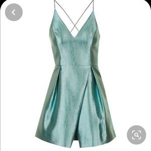 Topshop plunge neck satin light blue mini dress